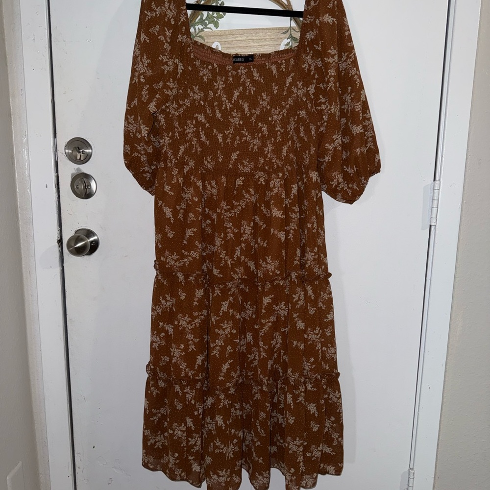 Mikarose Brown Floral Midi Dress